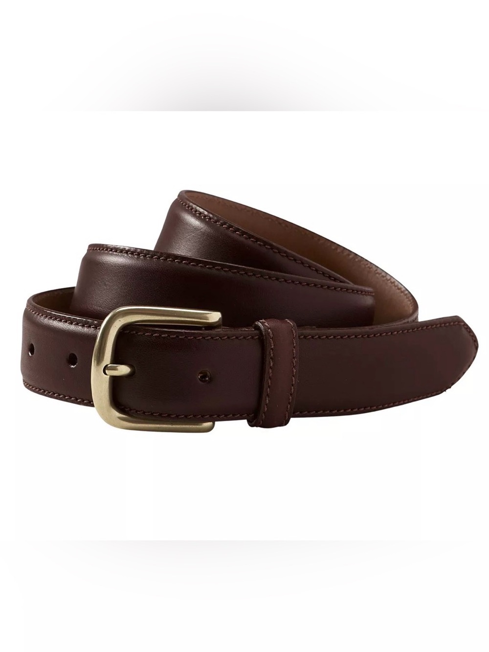 L.L. Bean Brown Leather Belt with Gold Buckle